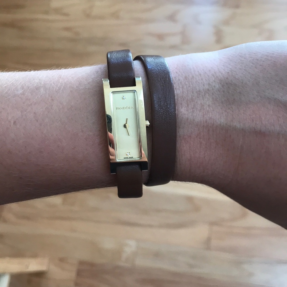 Authentic pandora double oblong wrap leather watch